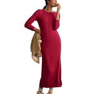 Anthropologie Bordeaux Pink Ribbed Long Sleeve Pencil Maxi Dress Small